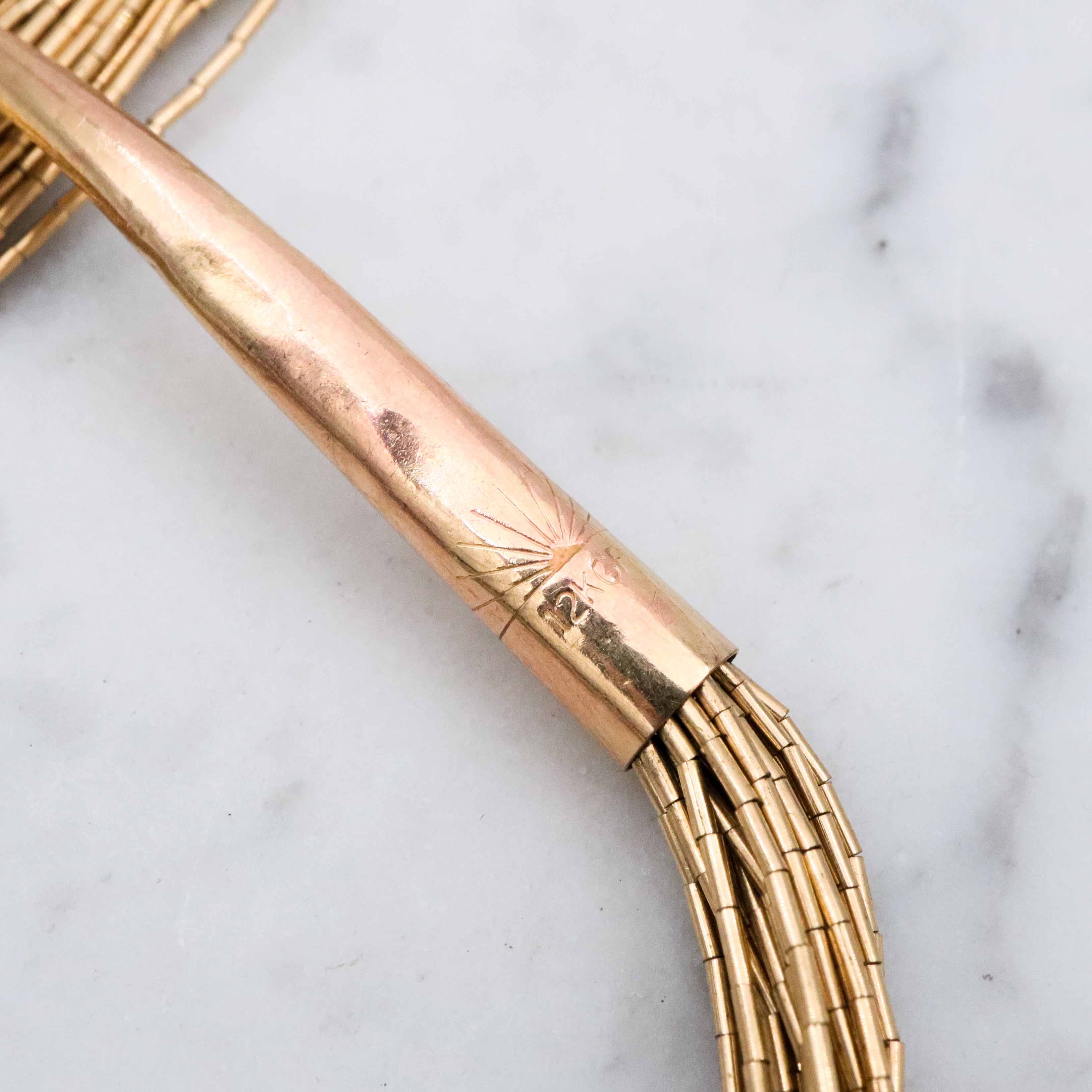 Retro Native American multi strand liquid gold filled necklace, 17"